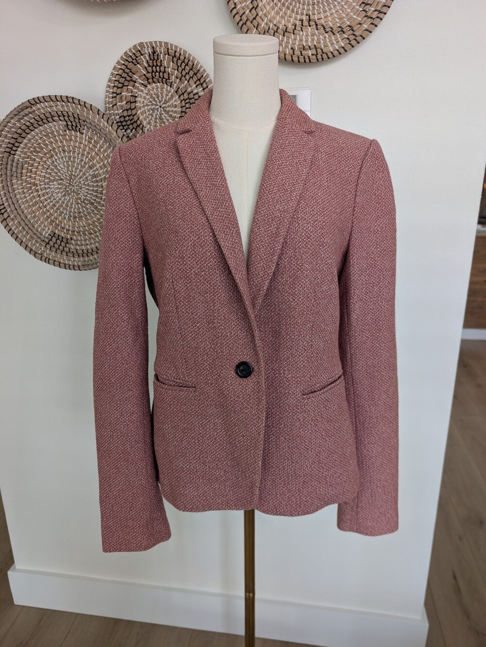 Ann Taylor Faded Rouge Textured Cotton Blend One-Button Blazer Size 10